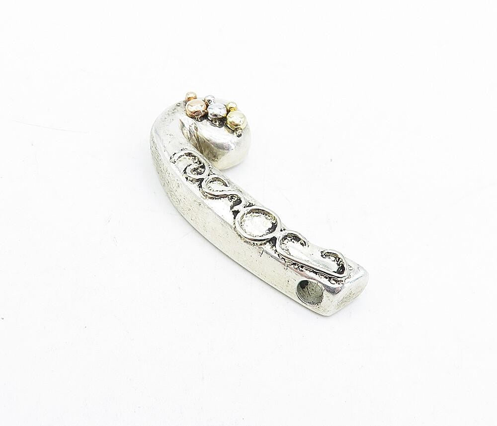 925 Sterling Silver  Vintage Two Tone Detail J Initial Slide Pendant  PT3654