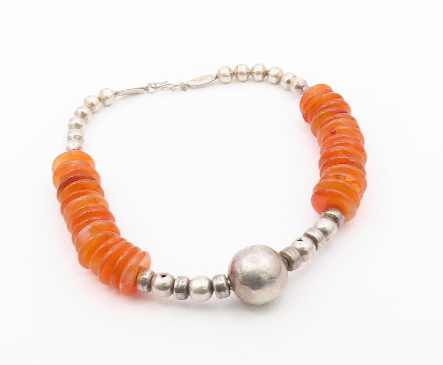 Solid Silver Vintage Heavy Beaded Gemstone Large Heavy Ball Necklace  NE3902