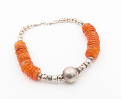 Solid Silver Vintage Heavy Beaded Gemstone Large Heavy Ball Necklace  NE3902