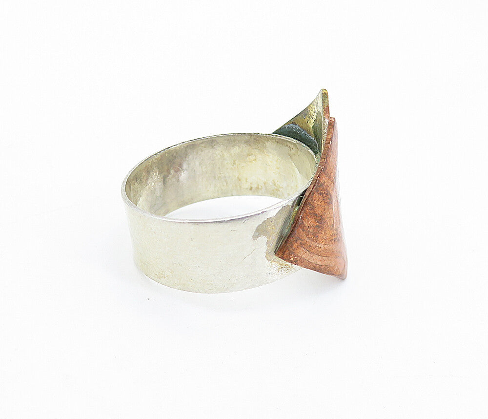 925 Sterling Silver  Vintage Shiny Three Tone Design Band Ring Sz 6  RG7132