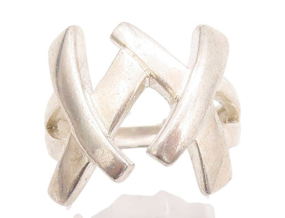 925 Sterling Silver Vintage Ring Solid Double X Cutout  Sz 6  RG32195