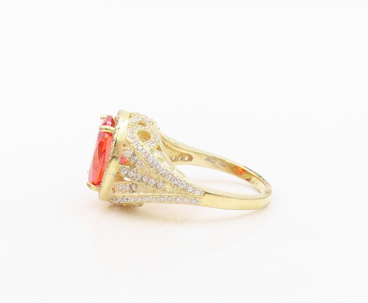 925 Sterling Silver Vintage Ring Gold Plated Orange & White CZ  Sz 7  RG30473