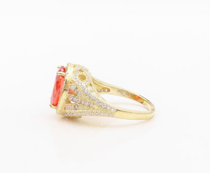 925 Sterling Silver Vintage Ring Gold Plated Orange & White CZ  Sz 7  RG30473
