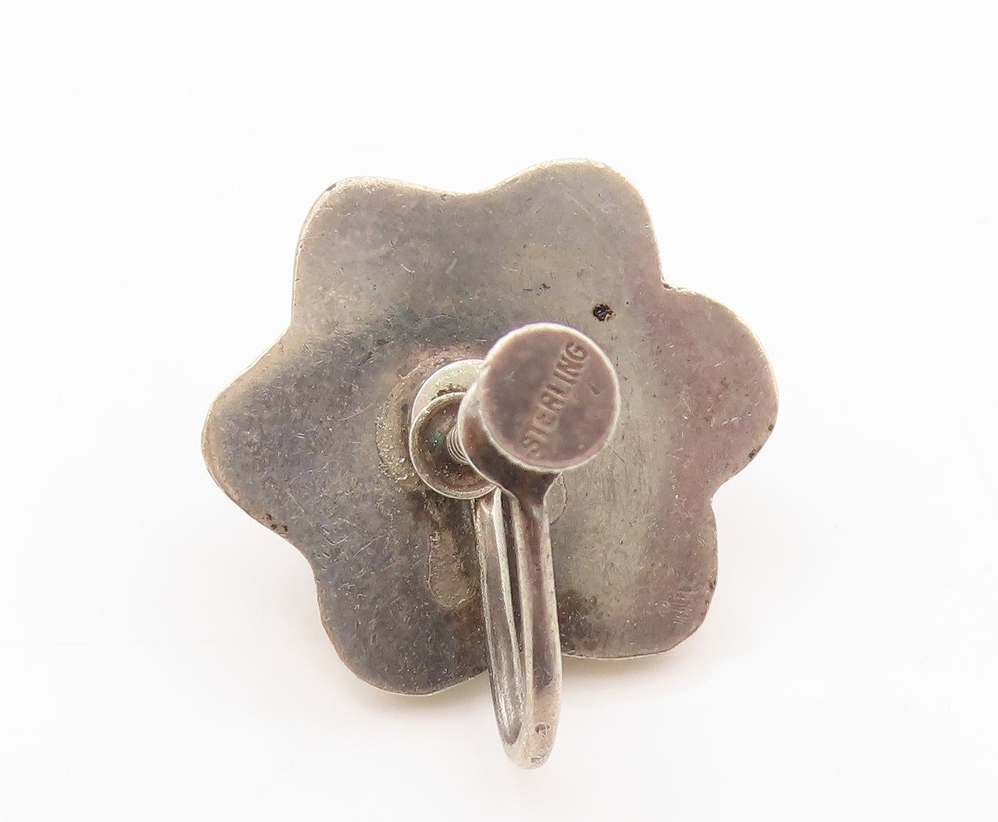 925 Sterling Silver Vintage Earrings Solid Modernist Floral Screw Back  EG13901