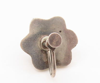 925 Sterling Silver Vintage Earrings Solid Modernist Floral Screw Back  EG13901