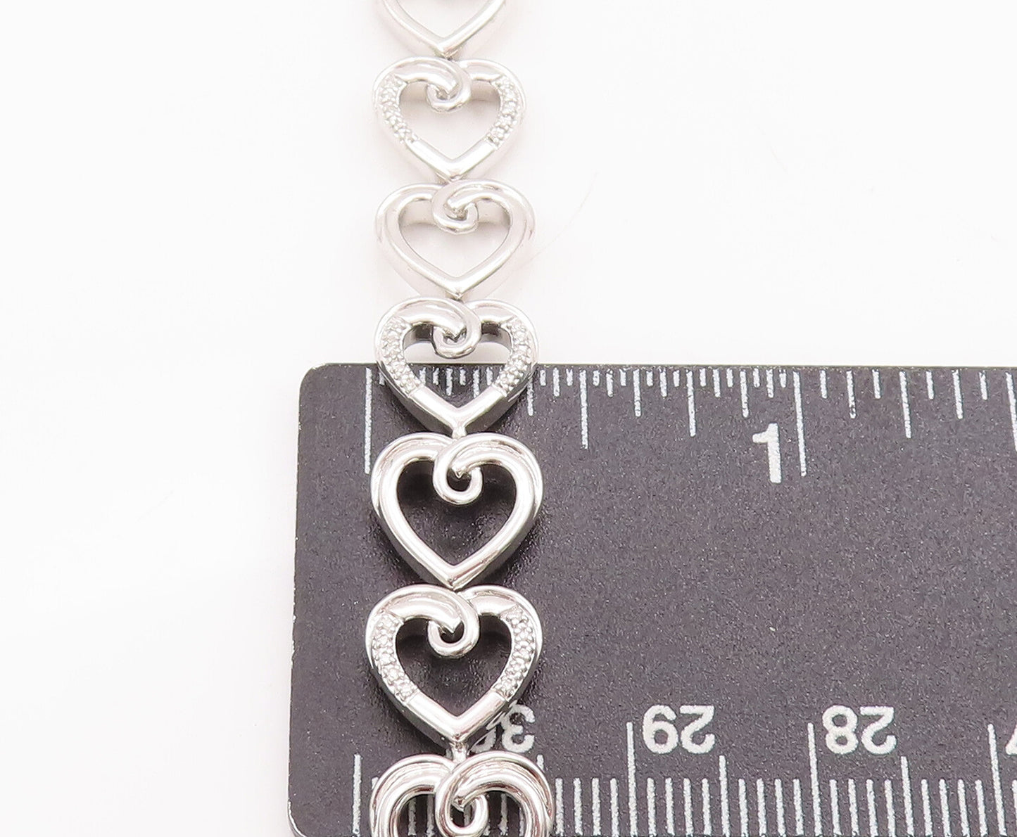 925 Sterling Silver Vintage Bracelet Cutout Real Diamonds Hearts Lined   BT10320