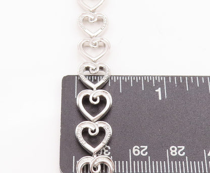 925 Sterling Silver Vintage Bracelet Cutout Real Diamonds Hearts Lined   BT10320