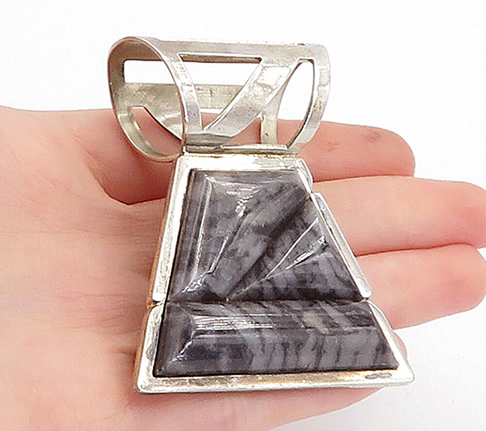 DTR JAY KING 925 Sterling Silver  Vintage Large Obsidian Slide Pendant  PT3046