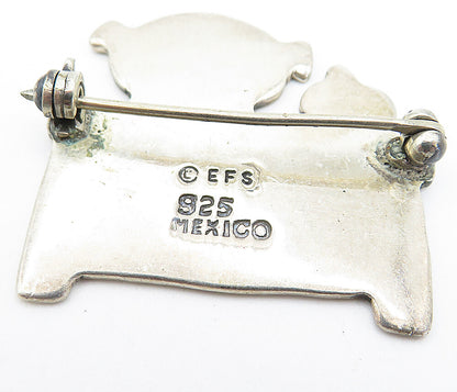 MEXICO 925 Sterling Silver  Vintage I Love Teaching Oxidized Brooch Pin BP1088