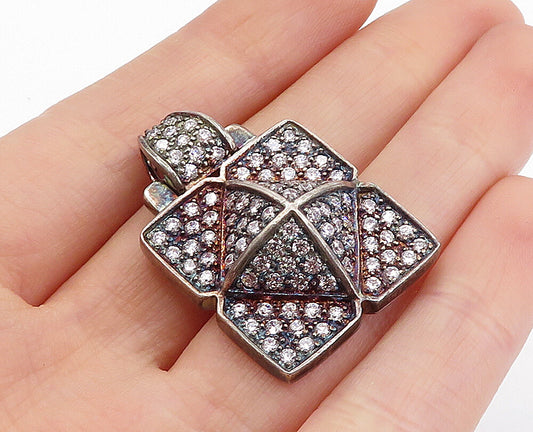 925 Sterling Silver  Vintage Cubic Zirconia Decorated Dome Pendant  PT3366