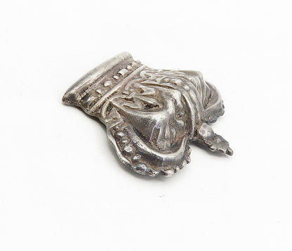 925 Sterling Silver  Vintage Dark Tone Royal Crown Motif Brooch Pin  BP3221