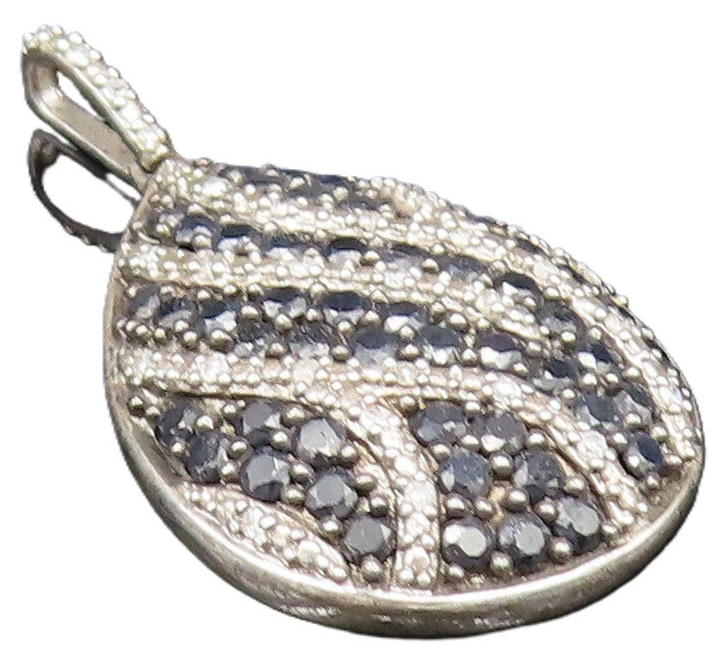 925 Silver  Vintage Genuine Diamonds & Black Spinel Pear Shape Pendant PT21167