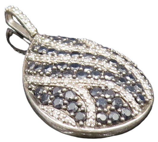 925 Silver  Vintage Genuine Diamonds & Black Spinel Pear Shape Pendant PT21167