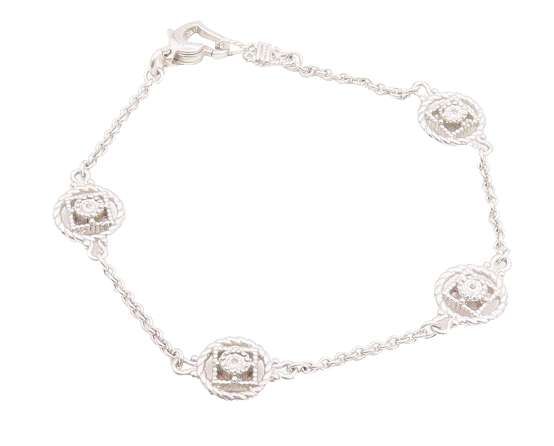 925 Sterling Silver Vintage Bracelet Elegant Floral Intricate Rope Chain BT11686