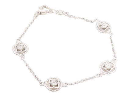 925 Sterling Silver Vintage Bracelet Elegant Floral Intricate Rope Chain BT11686