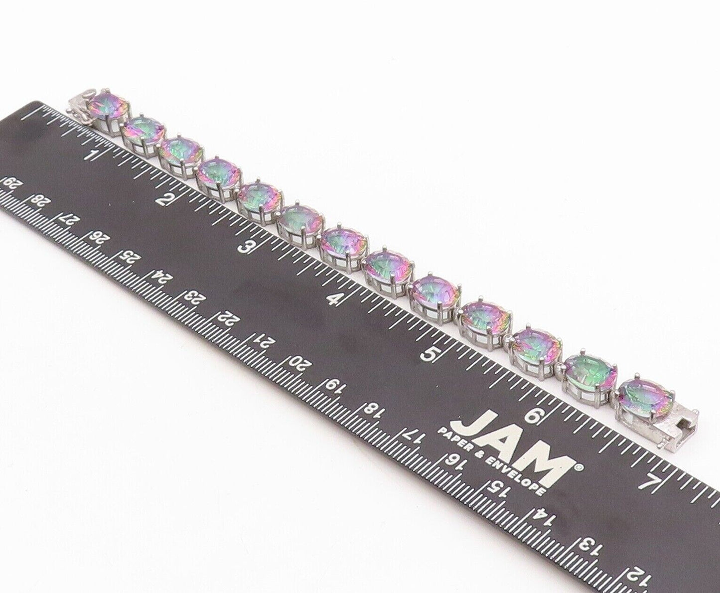 925 Sterling Silver Vintage Bracelet Round Cut Linked Mystic Topaz  BT10743