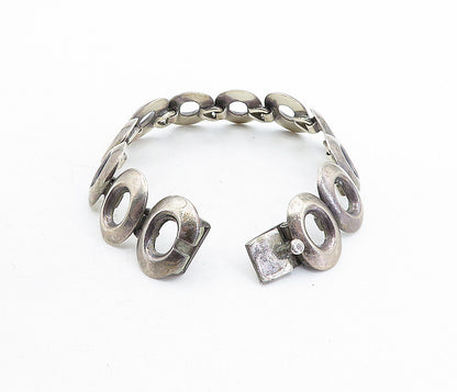 MEXICO 925 Sterling Silver  Vintage Dark Tone Open Oval Chain Bracelet  BT1944