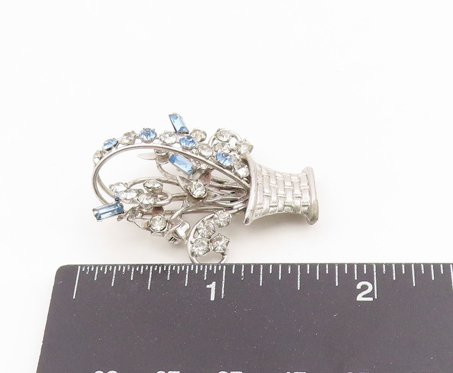 925 Sterling Silver Vintage Brooch CARL ART Rhinestone Flower Basket Pin BP12121