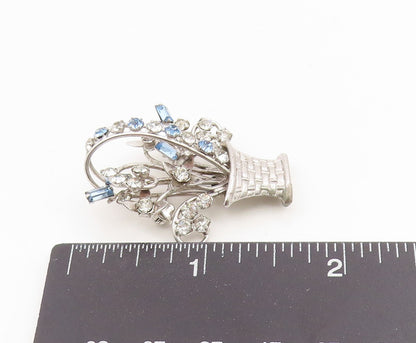 925 Sterling Silver Vintage Brooch CARL ART Rhinestone Flower Basket Pin BP12121