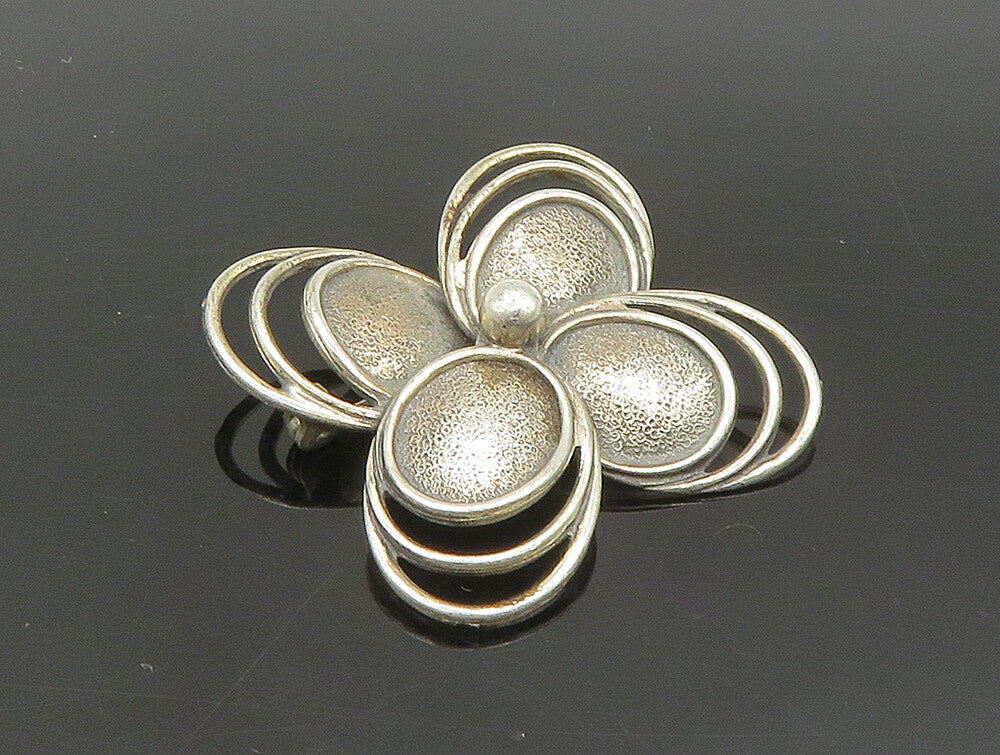 BEAU 925 Sterling Silver  Vintage Textured Open Floral Brooch Pin  BP9440