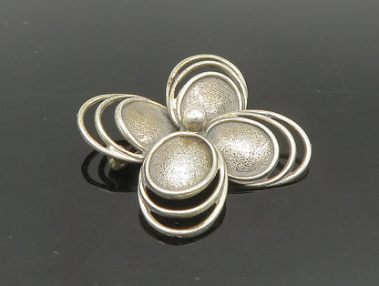 BEAU 925 Sterling Silver  Vintage Textured Open Floral Brooch Pin  BP9440