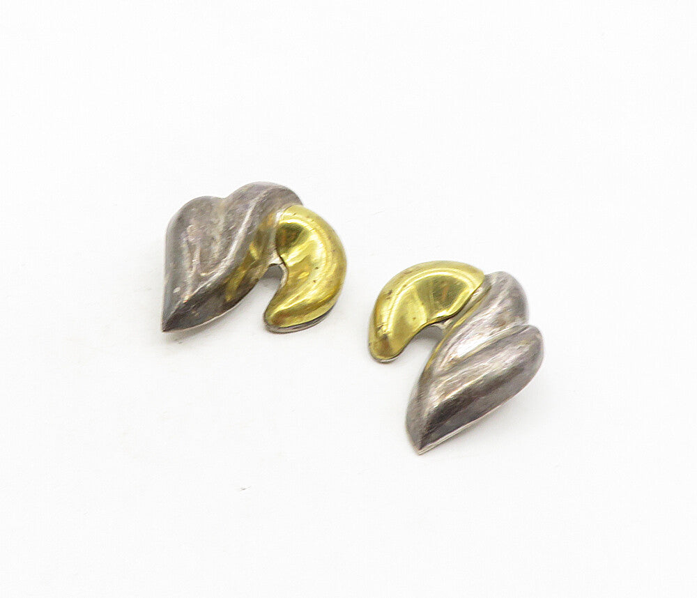 MEXICO 925 Silver  Vintage 2 Tone Modernist Non Pierce Drop Earrings  EG4787