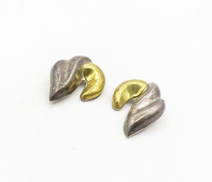 MEXICO 925 Silver  Vintage 2 Tone Modernist Non Pierce Drop Earrings  EG4787
