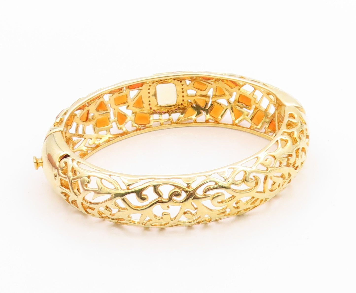 925 Sterling Silver Vintage Bracelet Gold Plated Ruby & Citrine Bangle BT11336
