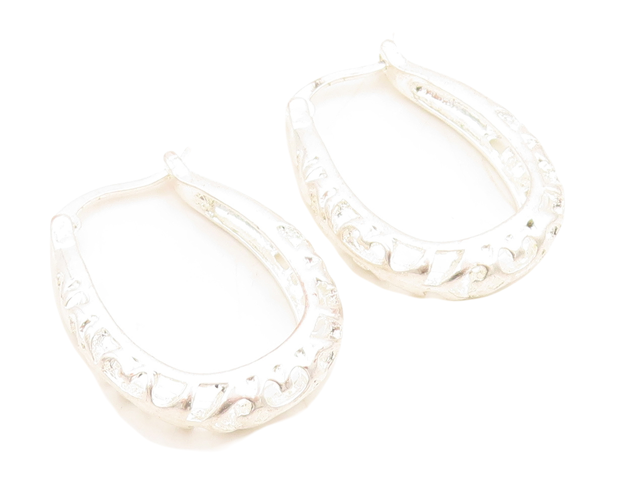 925 Sterling Silver Vintage Earrings Brutalist Design Cutout Hoops  EG13302