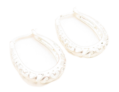 925 Sterling Silver Vintage Earrings Brutalist Design Cutout Hoops  EG13302