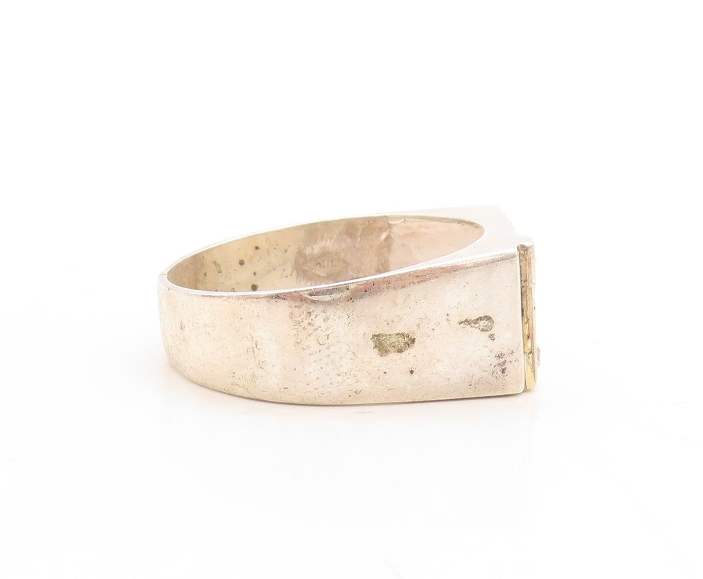 14k Gold 925 Sterling Silver Vintage Ring Solid Carved A CZ Inlay Sz 10 RG31521