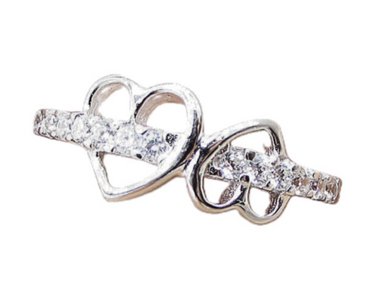 925 Sterling Silver  White Cubic Zirconia Love Heart Band Ring Sz 7  RG1579