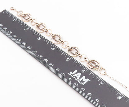 925 Sterling Silver Vintage Bracelet Modernist CZ Geometric Oval Link  BT12087