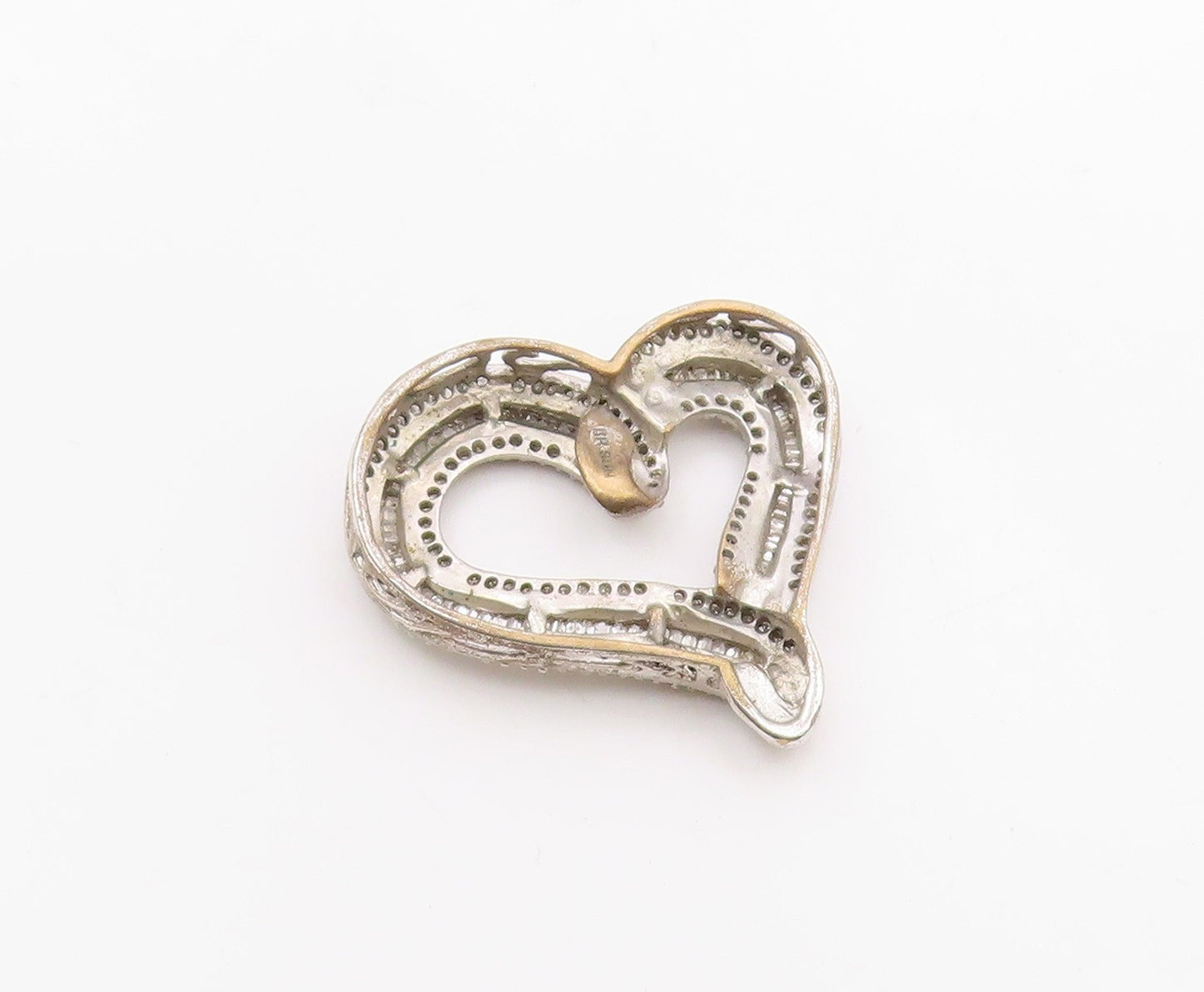 925 Sterling Silver  Vintage Genuine Diamonds Open Love Heart Pendant  PT17979