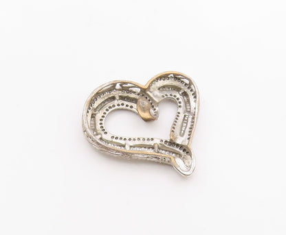 925 Sterling Silver  Vintage Genuine Diamonds Open Love Heart Pendant  PT17979