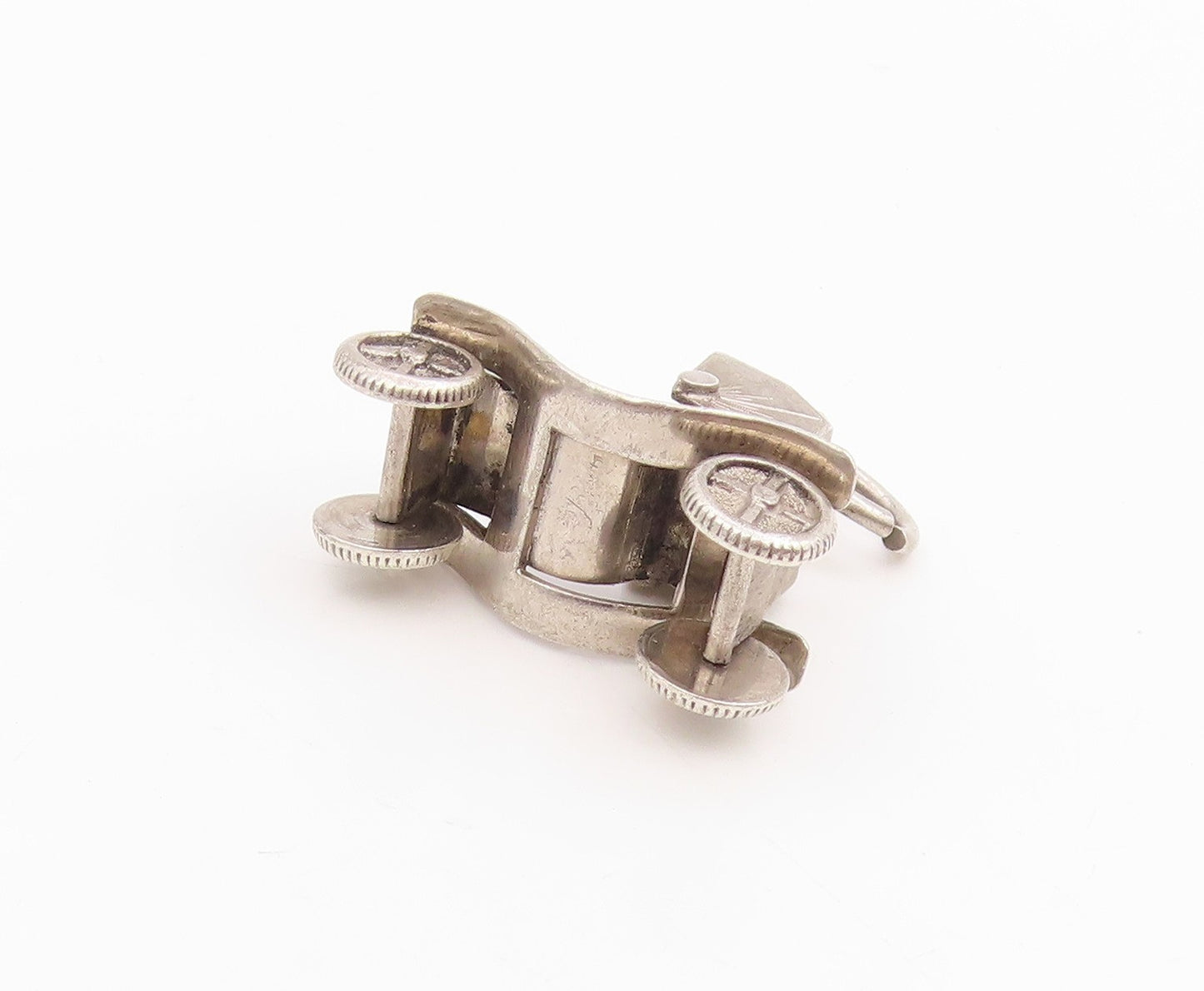 925 Sterling Silver Vintage Pendant 3D Horseless Carriage Car MOVES  PT25759