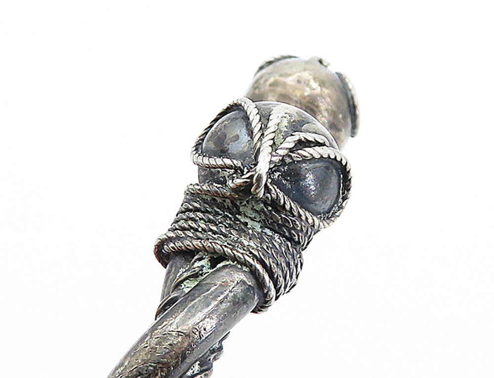 925 Sterling Silver  Vintage Antique Oxidized Rope Twist Cuff Bracelet  BT2672
