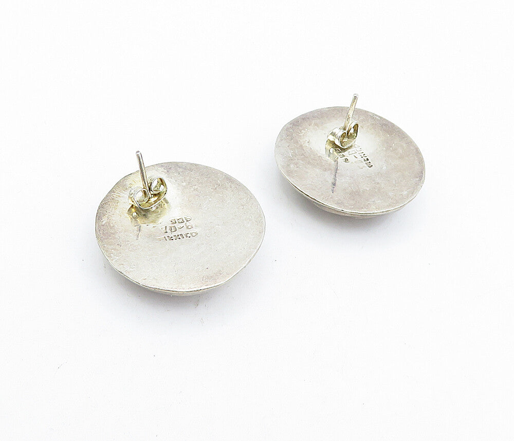 MEXICO 925 Sterling Silver  Vintage Dark Tone Fluted Dome Drop Earrings EG2486