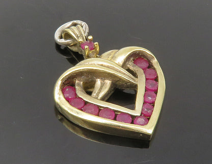 925 Sterling Silver Vintage Ruby Gold Plated Love Heart Drop Pendant PT9892