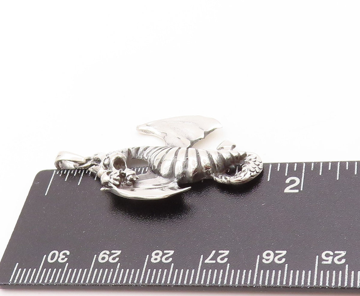 925 Sterling Silver Vintage Pendant Dark Tone Chinese Wyvern Dragon  PT24221