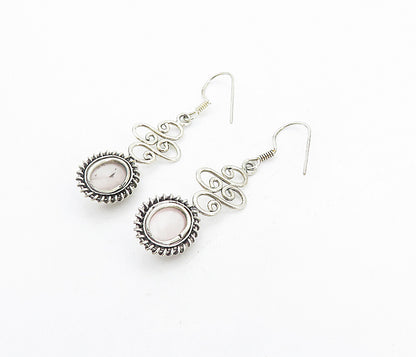 925 Sterling Silver  Vintage Cabochon Cut Quartz Twist Dangle Earrings  EG3477