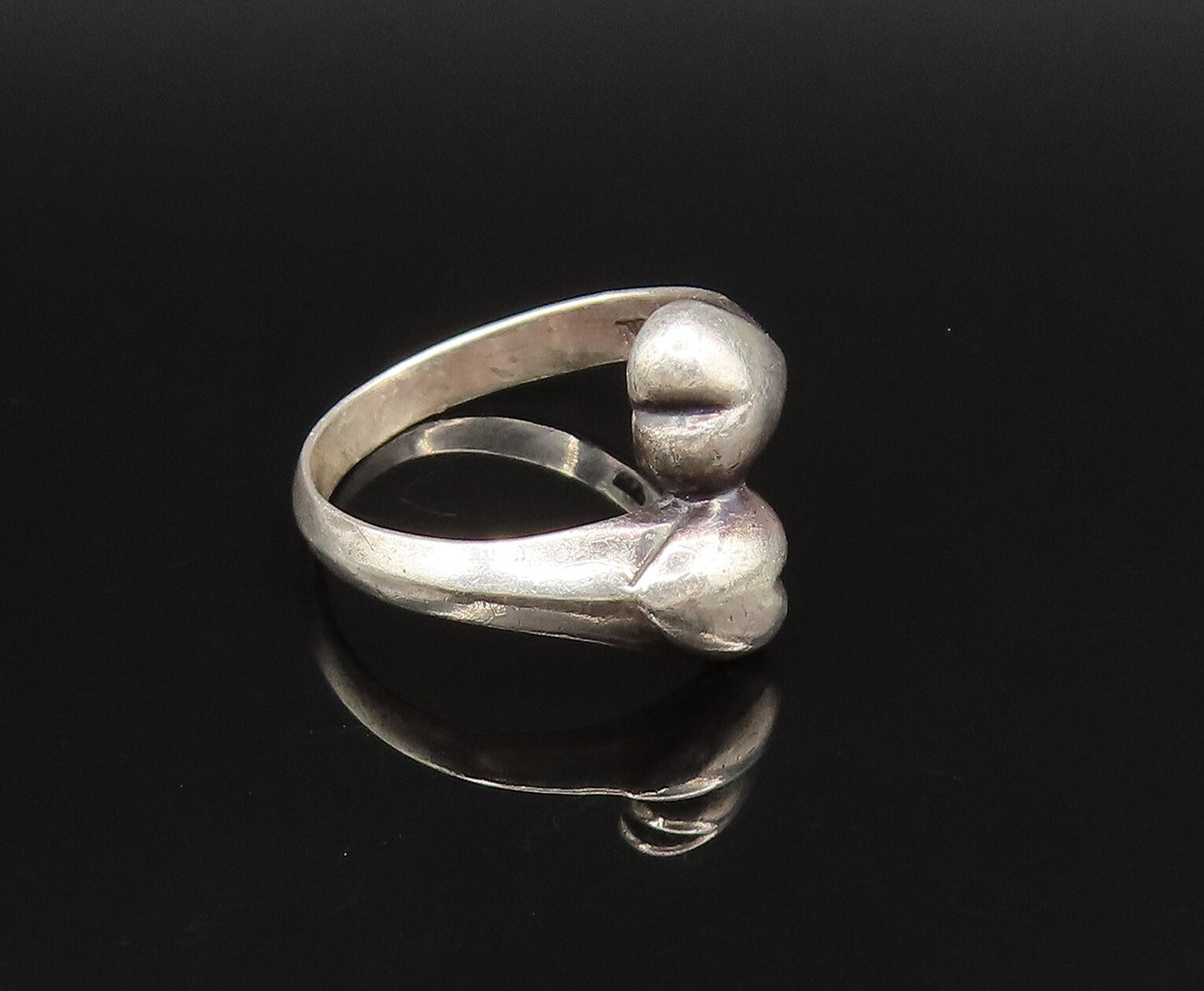 925 Sterling Silver  Vintage Dainty Love Heart Bypass Ring Sz 8  RG25684