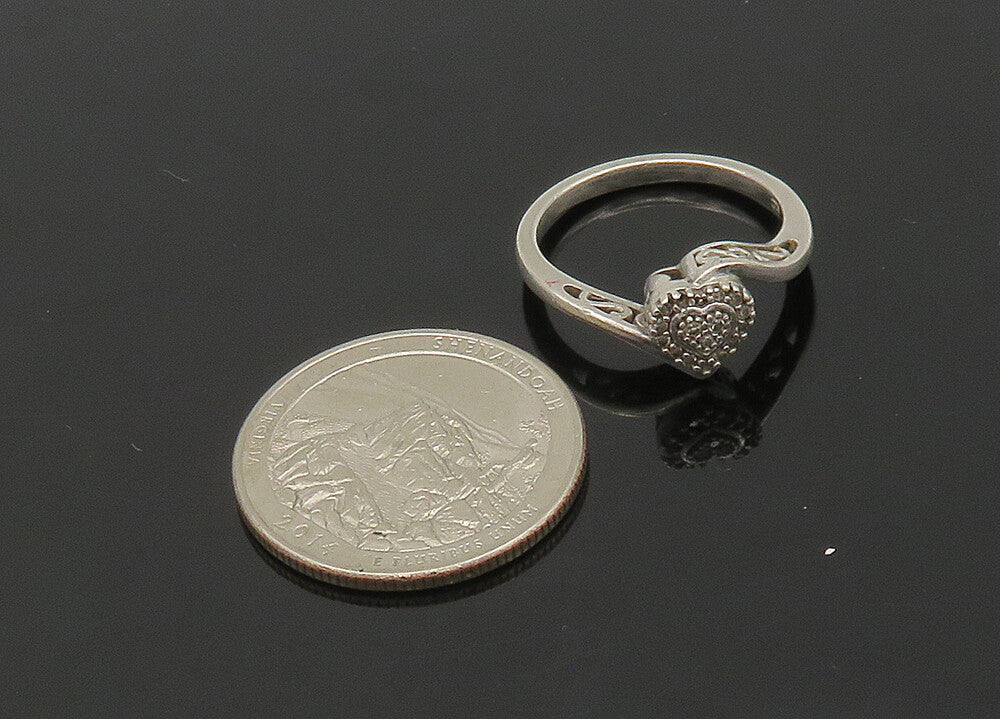 925 Sterling Silver  Vintage Genuine Diamonds Heart Band Ring Sz 7  RG20935