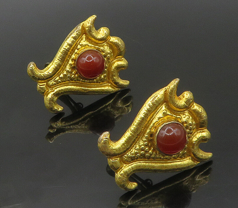 HANEDAN TAKI 925 Silver  Vintage Carnelian Non Pierce Drop Earrings  EG8993