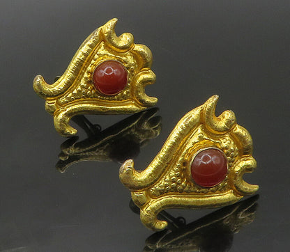 HANEDAN TAKI 925 Silver  Vintage Carnelian Non Pierce Drop Earrings  EG8993