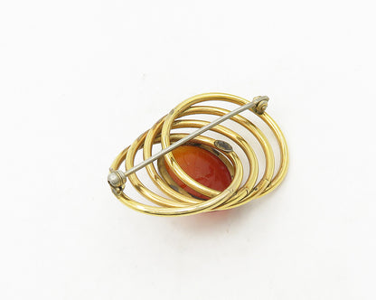 SYMMELTALIC 925 Silver & 12K GOLD  Vintage Carnelian Scarab Brooch Pin  BP7418