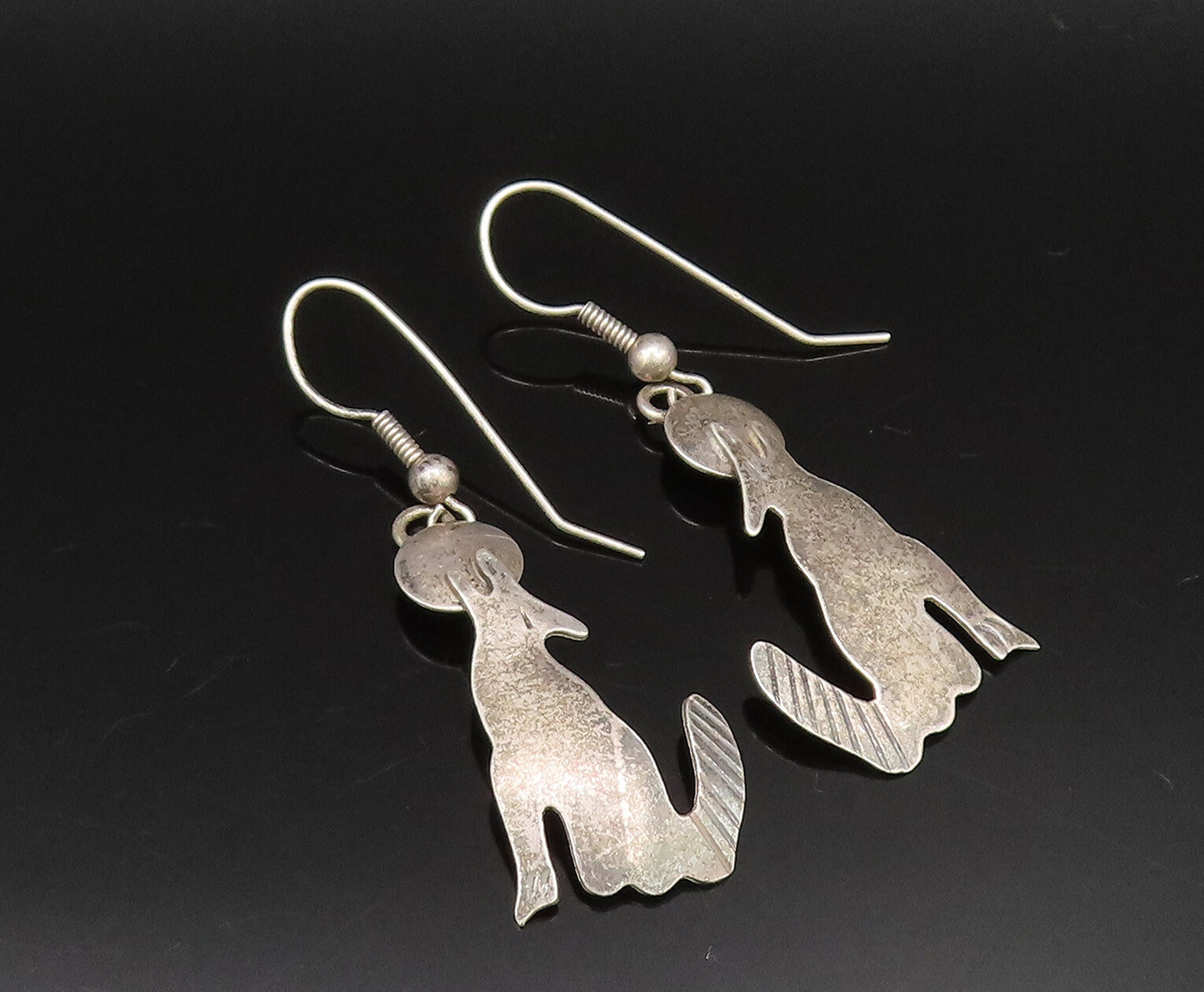 F. RAMONE NAVAJO 925 Silver  Vintage Howling Wolf & Moon Earrings  EG11904