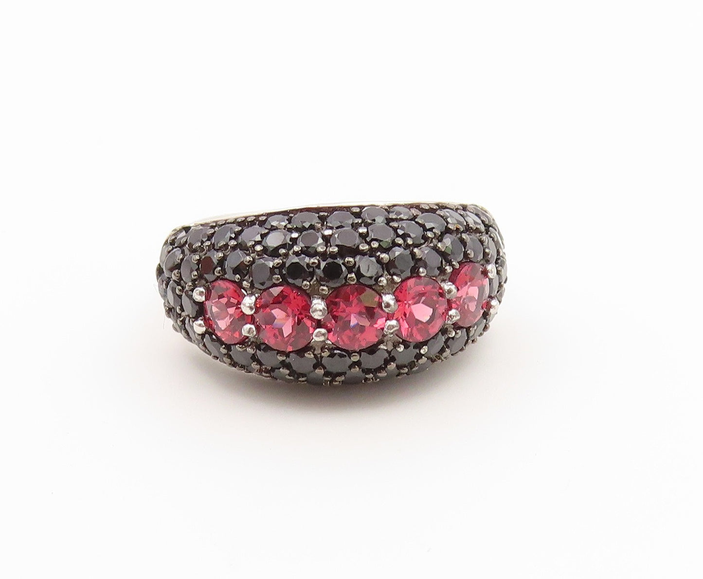 925 Sterling Silver Vintage Ring Garnet & Spinel Cluster Dome  Sz 9.5  RG36927
