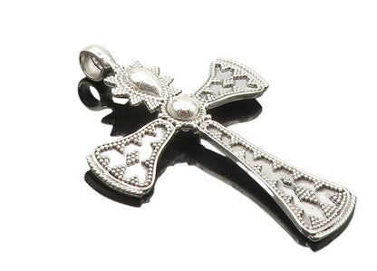 925 Sterling Silver  Vintage Shiny Patterned Religious Cross Pendant  PT7686