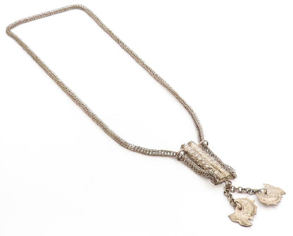 925 Sterling Silver  Vintage Antique Oxidized Fish Wheat Chain Necklace NE1761
